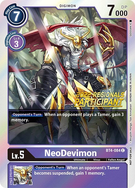 NeoDevimon [BT4-084] (2022 Championship Online Regional) (Online Participant) [Great Legend Promos]