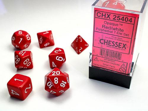 Chessex Dice Set-Polyhedral 7-Die Set: Opaque: Red/White