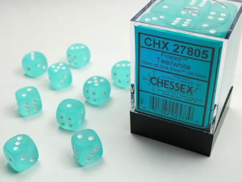 Frosted Teal/white 12mm d6 Dice Block (36 dice) - Paradise Hobbies LLC