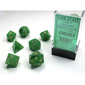 Chessex Dice Set-Polyhedral 7-Die Set: Opaque: Green/White