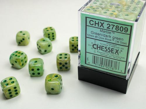 Marble Green/dark green 12mm d6 Dice Block (36 dice) - Paradise Hobbies LLC