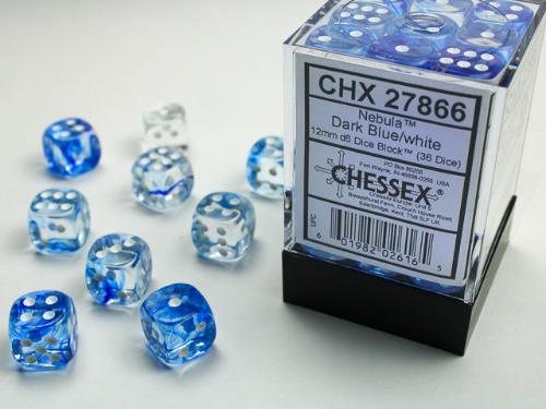 Nebula Dark Blue/white 12mm d6 Dice Block (36 dice) - Paradise Hobbies LLC