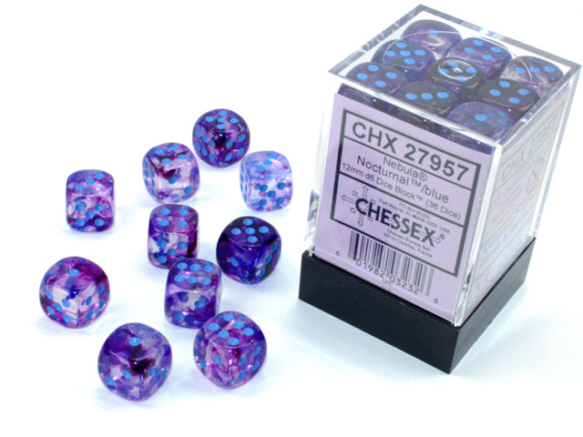 Nebula Nocturnal/blue Luminary 12mm d6 Dice Block (36 dice) - Paradise Hobbies LLC