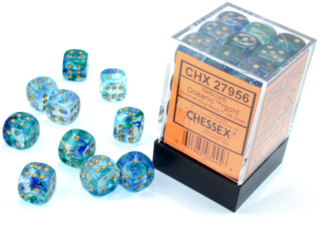 Nebula Oceanic/gold Luminary 12mm d6 Dice Block (36 dice) - Paradise Hobbies LLC