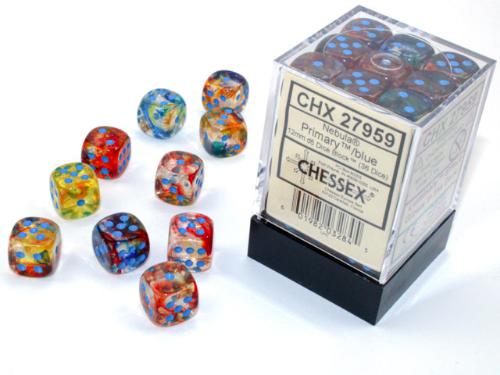 Nebula Primary/blue Luminary 12mm d6 Dice Block (36 dice) - Paradise Hobbies LLC