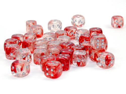 Nebula Red/silver Luminary 12mm d6 Dice Block (36 dice) - Paradise Hobbies LLC