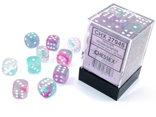 Nebula Wisteria/white Luminary 12mm d6 Dice Block (36 dice) - Paradise Hobbies LLC