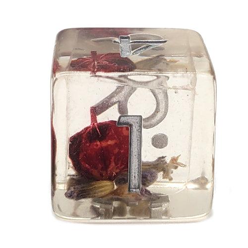 Old School 7 Piece DnD RPG Dice Set: Infused - Red Flower - Paradise Hobbies LLC