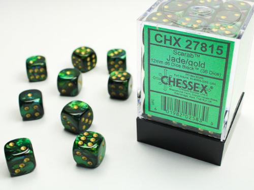 Scarab Jade/gold 12mm d6 Dice Block (36 dice) - Paradise Hobbies LLC