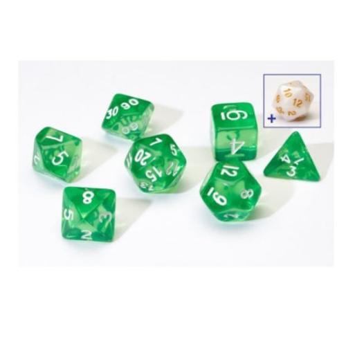 SIRIUS DICE 7CT TRANSPARENT POLY DICE SET: GREEN W/WHITE RESIN