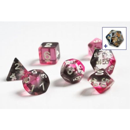 SIRIUS DICE 7CT POLY DICE SET: TRANSLUCENT POLY DICE SET - PINK CLEAR AND BLACK RESIN