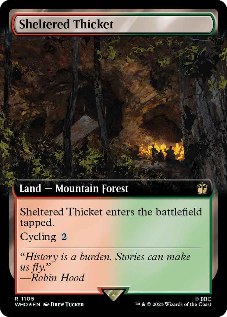 Sheltered Thicket (Extended Art) (Surge Foil) [Doctor Who] - Paradise Hobbies LLC