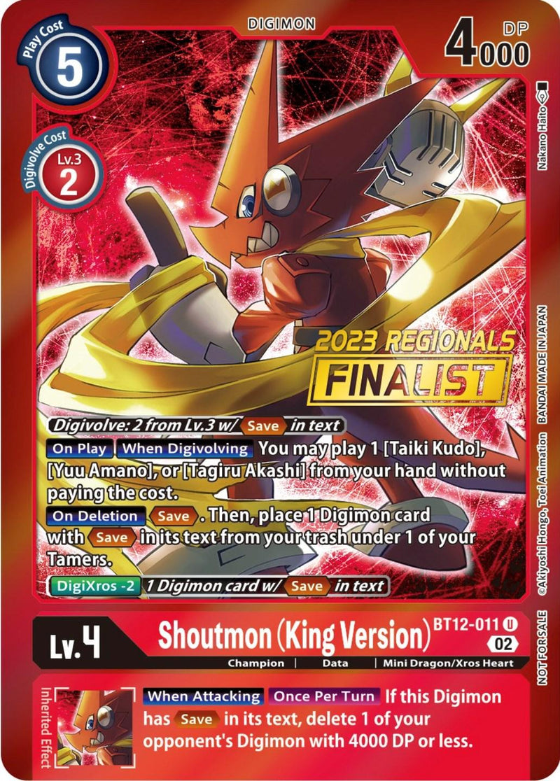 Shoutmon (King Version) [BT12-011] (2023 Regionals Finalist) [Across Time Promos] - Paradise Hobbies LLC