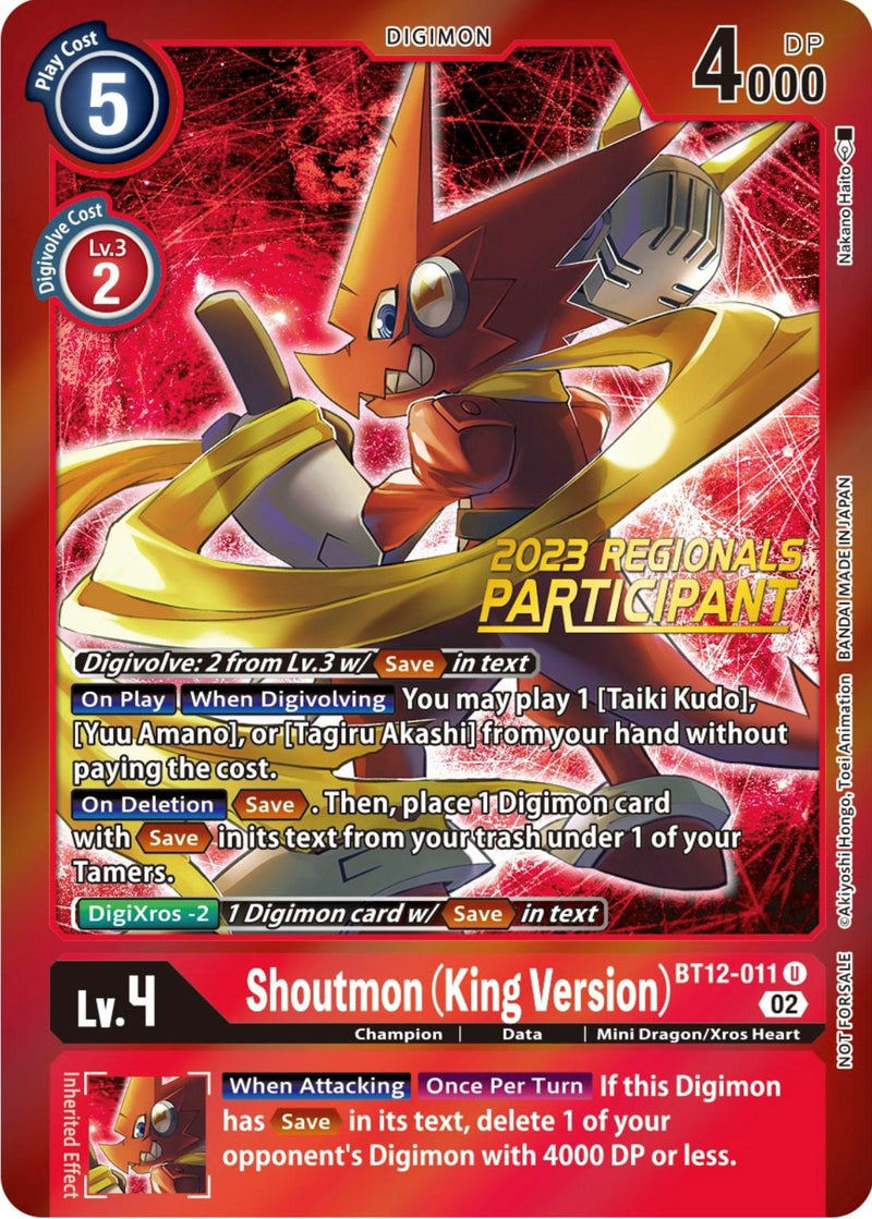 Shoutmon (King Version) [BT12-011] (2023 Regionals Participant) [Across Time Promos] - Paradise Hobbies LLC