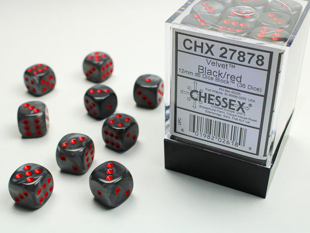 Velvet Black/red 12mm d6 Dice Block (36 dice) - Paradise Hobbies LLC