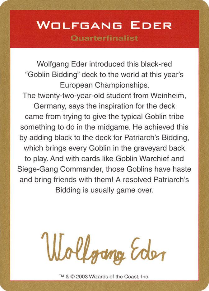 Wolfgang Eder Bio [World Championship Decks 2003] - Paradise Hobbies LLC