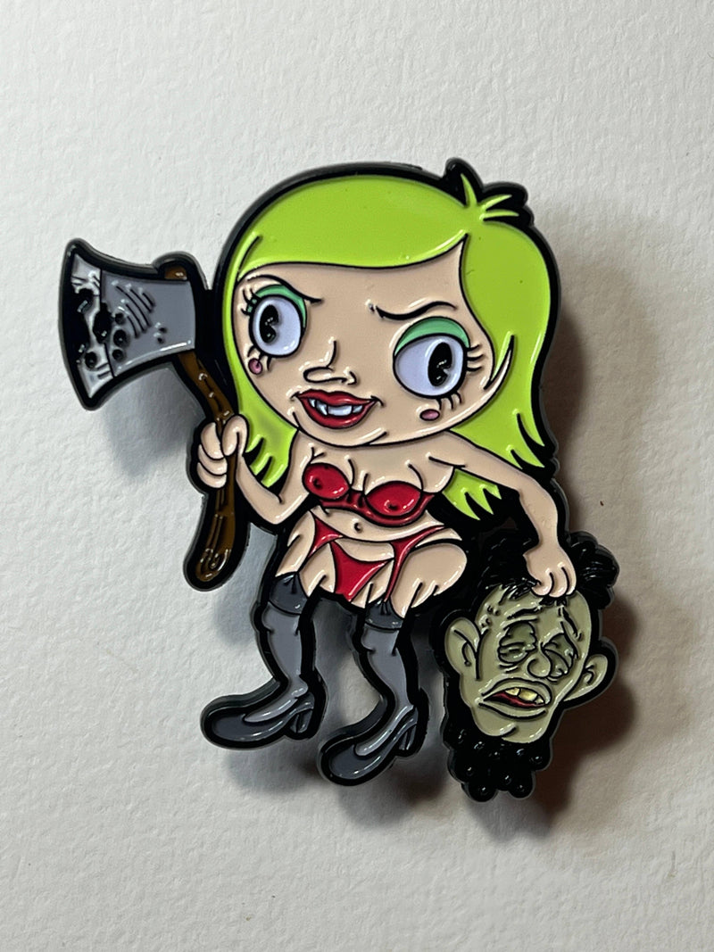 Xeno Pop - Cartoon Creepies Green Haired Girl w/ Ax 2" Soft Enamel pin - Paradise Hobbies LLC