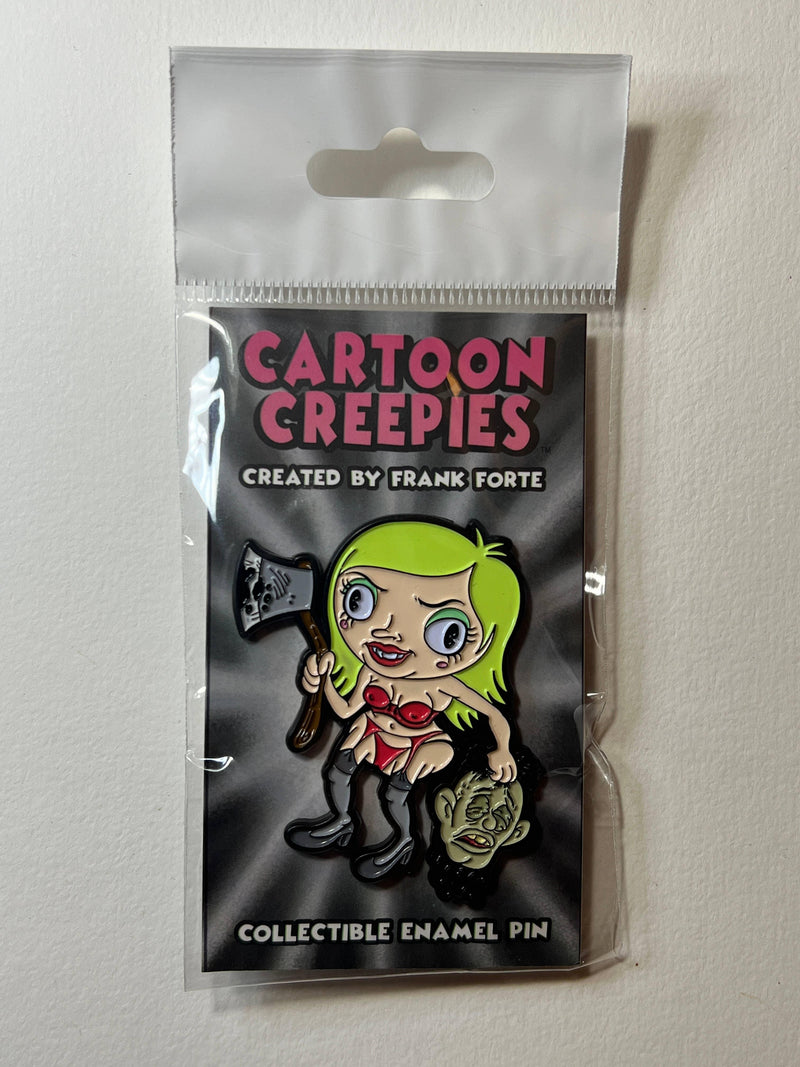 Xeno Pop - Cartoon Creepies Green Haired Girl w/ Ax 2" Soft Enamel pin - Paradise Hobbies LLC