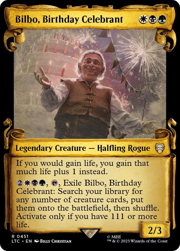 Bilbo, Birthday Celebrant [The Lord of the Rings: Tales of Middle-Earth Commander Showcase Scrolls] - Paradise Hobbies LLC