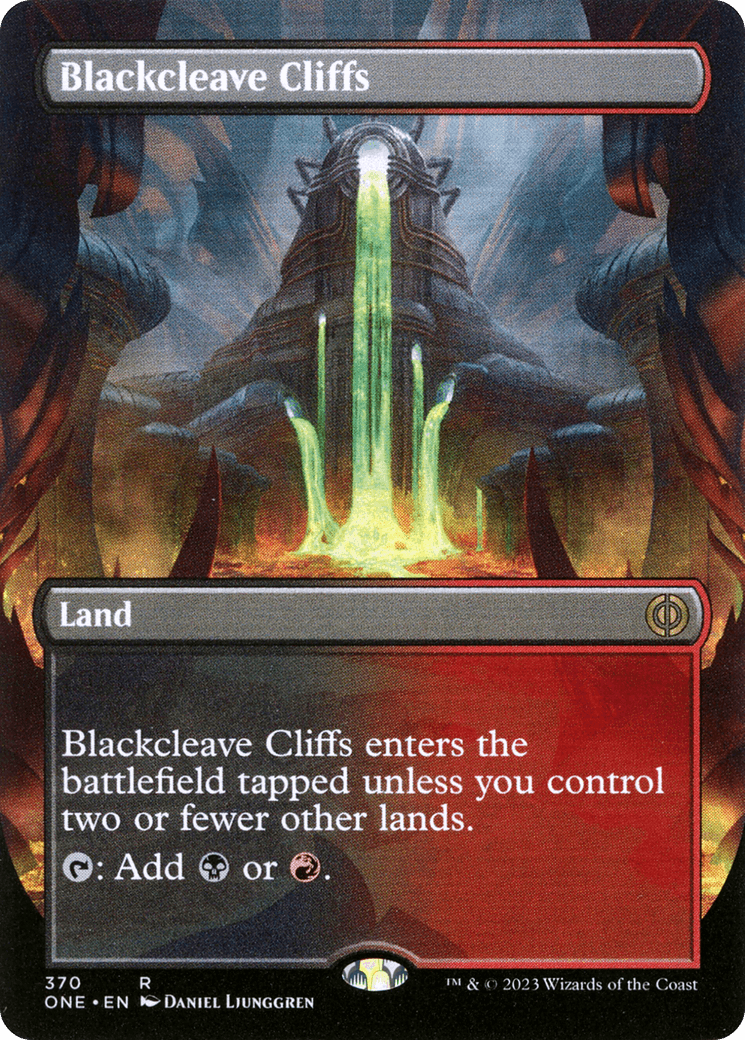 Blackcleave Cliffs (Borderless Alternate Art) [Phyrexia: All Will Be One] - Paradise Hobbies LLC