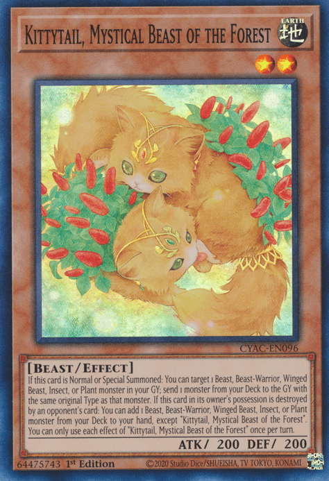 Kittytail, Mystical Beast of the Forest [CYAC-EN096] Super Rare - Paradise Hobbies LLC