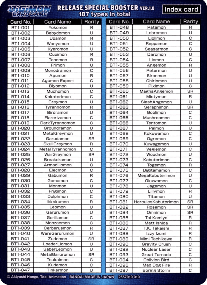 Release Special Booster Ver.1.0 Index Card (Player 1) [Release Special Booster Ver.1.0] - Paradise Hobbies LLC