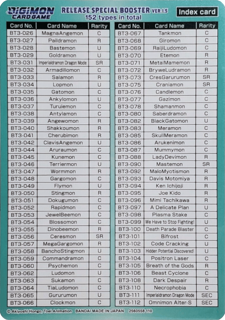 Release Special Booster Ver.1.5 Index Card (Player 2) [Release Special Booster Ver.1.5] - Paradise Hobbies LLC