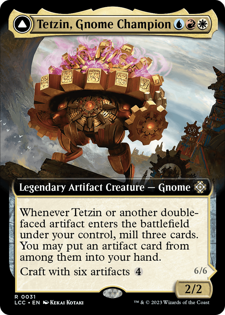 Tetzin, Gnome Champion // The Golden-Gear Colossus (Extended Art) [The Lost Caverns of Ixalan Commander] - Paradise Hobbies LLC