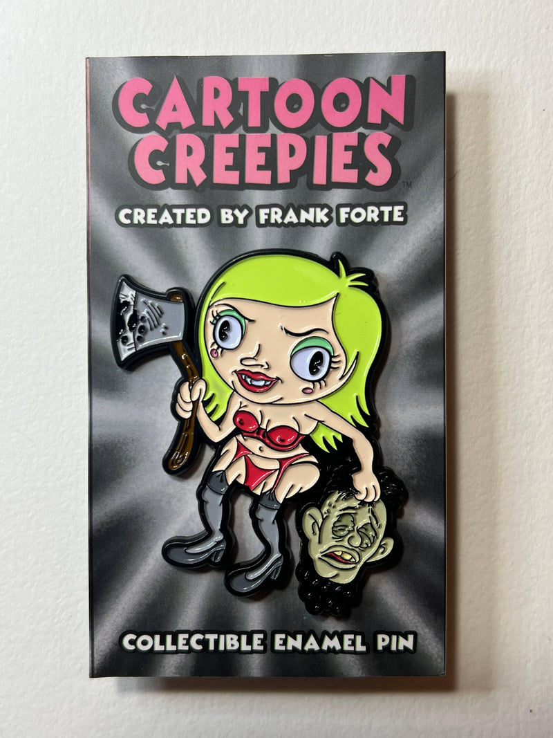 Xeno Pop - Cartoon Creepies Green Haired Girl w/ Ax 2" Soft Enamel pin - Paradise Hobbies LLC